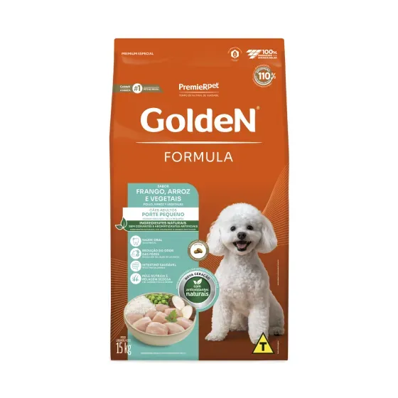Ração Golden Fórmula Cães Adultos Raças Pequenas Frango, Arroz e Vegetais Mini Bits 15 kg