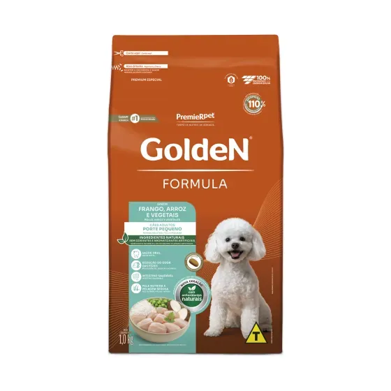 Ração Golden Fórmula Cães Adultos Raças Pequenas Frango, Arroz e Vegetais Mini Bits 1 kg