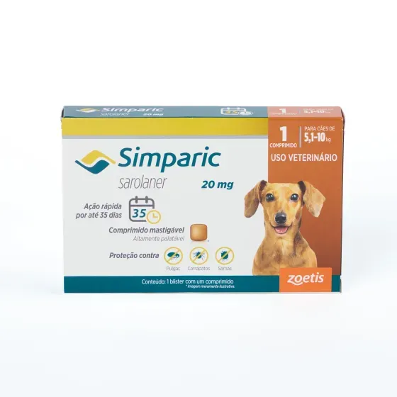 Antipulgas Simparic 20mg para Cães 5 a 10kg 1 comprimido