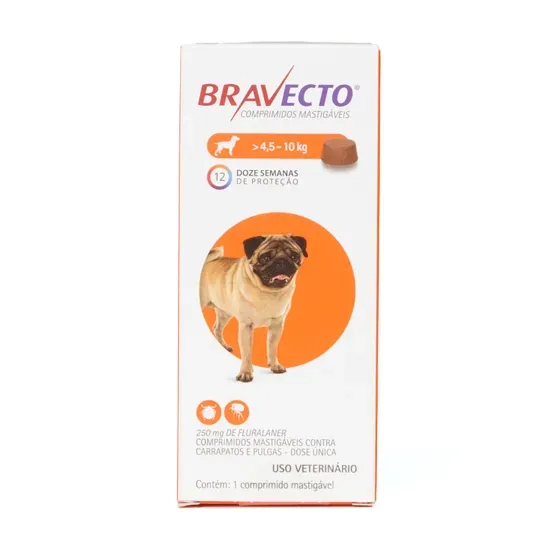 Antipulgas e Carrapatos Bravecto > 4,5 a 10 kg para Cães 250mg 1 comprimido